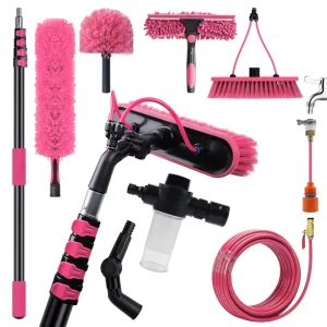 5section 3.6mm Aluminum Telescopic Window Cleaning Tool Kit Water Fed Pole Brush with Squeegee Soap Dispenser