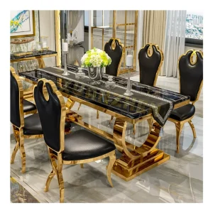 6, 8, or 10 Seater Dining Table Set with Marble and Stainless Steel Metal