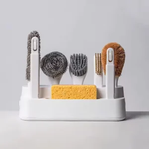 6 Piece Household Cleaning Brush Set Long Handled Multi Functional Kitchen Degreasing Tools for Hands Free Cleaning
