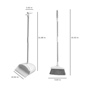 6-Piece Icy White Broom Dustpan Set with Extendable Long Handle for Home Cleaning Made of PP PET Plastic Aluminum