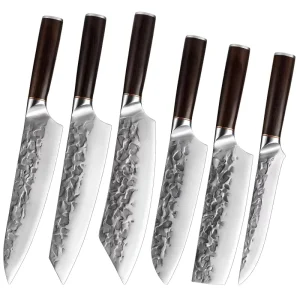6-Piece Kitchen Knife Set with Pakkawood Handle and High-Carbon Steel Japanese Kiritsuke, Butcher, Boning, Santoku, Nakiri, and Chef Knives