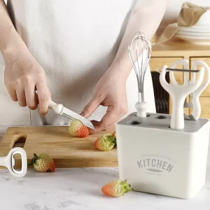 6-Piece Stainless Steel Kitchen Utensil Set with Storage Seat, Peeling Knife and Fruit Knife