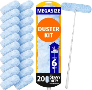 6 ft Extendable Duster Handle with 10 Refills Disposable Microfiber Dusting Pads for Home Cleaning Ceiling Fan Window