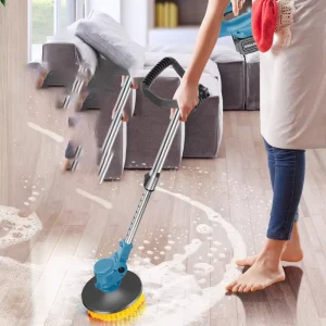 6 in 1 Electric Telescopic Multifunctional Cleaning Tool for Patio Sweeping Bathroom Polishing Snow Removal