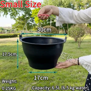 6.5L Small Rubber Plastic Bucket With Sturdy Metal Handle Compression Resistant Lightweight Construction Water Pail