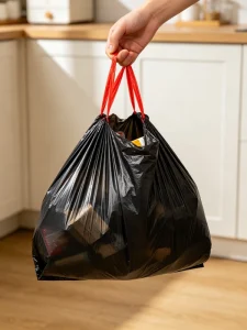 60L 90L 120L 160L 240L PE Recyclable Disposable Trash Bags Valve Drawstring for Tableware Household Use black garbage bag