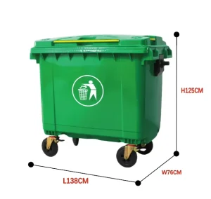 660 Liter Garbage Container 4 Universal Wheels Plastic Industrial Dustbin Trash Can Waste Bin