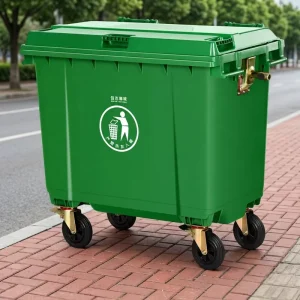 660L HDPE Outdoor Waste Bin with Wheels and Lid for Municipal Garbage Collection