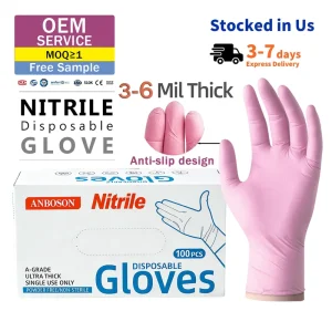6mil Powder Free Latex Free Textured Pink Nitrile Disposable Exam Gloves for Household