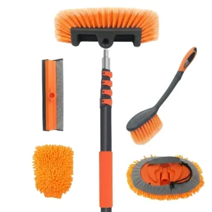 6pcs Set Car Brush Car Wash PET Extendable Telescopic Pole Soft bristle Car Cleaning Brush Set