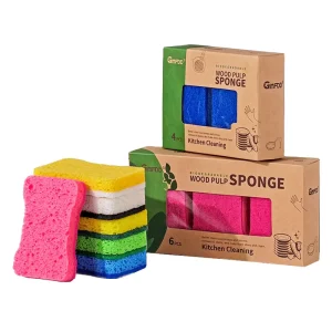 6pcs Set Dual Sided Kitchen Dish Washing Dishwashing Sponges Scouring Pads 8 Shaped Wood Pulp Sponge Scouring Pad