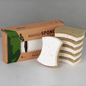 6pcs set Eco Friendly Waist Shaped Natural Wood Cellulose Scrubber Dishes Multipurpose Kitchen Sponges Scouring Pads