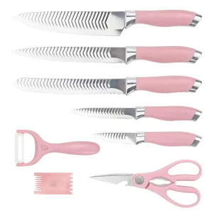 7 Pcs Kitchen Pink Knife Set Stainless Steel Kitchen Chef Slicer Knife Colorful Chef Knives With Plastic Handle
