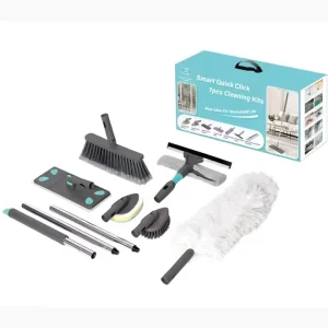 7-Piece Window Cleaning Tool Set with Long-Handle Mop, Squeegee, Broom, Dust Brush, and Sponge
