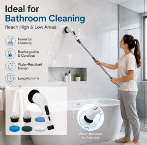 7 in 1 Electric Spin Scrubber Cordless Cleaning Brush Telescopic Long Handle Rechargeable Scrubber for Bathroom Floor Tile
