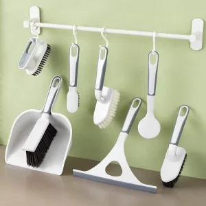 7-in-1 Household Cleaning Brush Set with Squeegee, Dustpan, and Hanging Rack