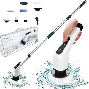 7 in 1 Long Handled Retractable Electric Mop Scrubber Cordless Electric Cleaning Brush for Kitchen & Car Plastic Spin Scrubber