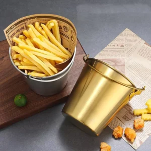 700ml Stainless Steel Ice Bucket Cooler with Handle Portable for Camping and Parties Single Layer French Fry Bucket