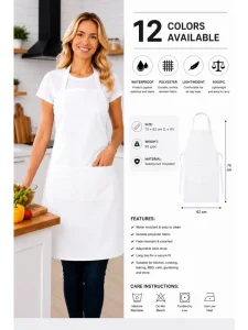 75x62cm Waterproof Polyester Apron Durable Lightweight Bib Apron for Kitchen Restaurant and BBQ