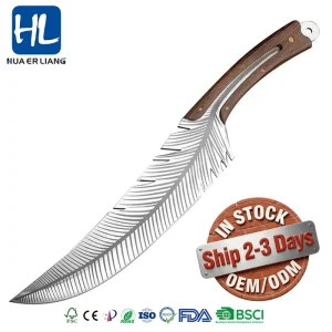7CR17MoV Stainless Steel Blade Skinner Hunting Knife with Wood Handle, Straight Design