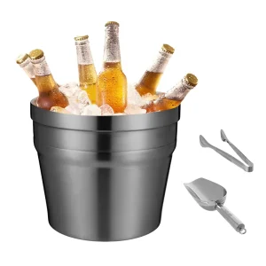7L Stainless Steel Ice Bucket Double Wall Ice Bucket Hotel Bucket Champagne Bucket Beverage Bucket for Party