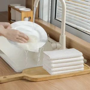7X9Inch Healthy White Microfiber Kitchen Dish Washing Towel Cloth Reusable and Highly Absorbent Dishcloth Kitchen Towels