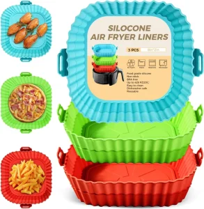 8-Inch Square Silicone Reusable Air Fryer Liner for 3-7 QT Air Fryers, Ovens, and Microwaves