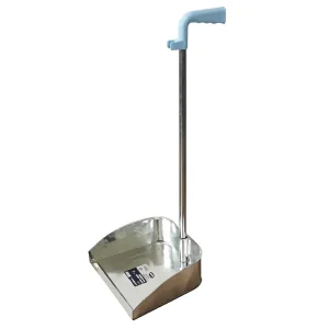 80cm Long Handle Galvanized Steel Dustpan with Ergonomic Plastic Grip & Broom Clip Upright Metal Dust Pan for Home Office Use