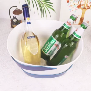 8L White PS Plastic Ice Bucket with Custom Printed Ribbon OEM Logo Beer Wine Champagne Bucket Manufacturer