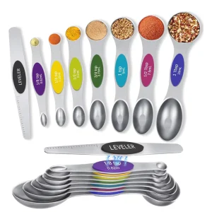 8PCS Stainless Steel Double Head Measuring Spoons Magnetic Measurement Teaspoon Tablespoon for Dry and Liquid Ingredients