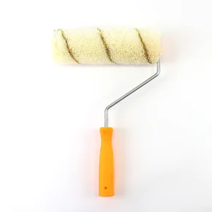 9-Inch Cream Striped Paint Roller with Non-Slip Yellow Handle Even Coating & Low Lint