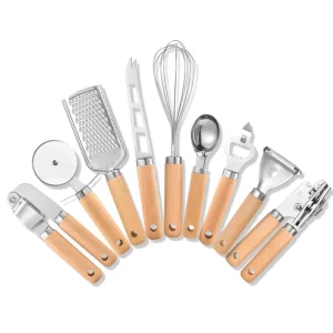 9-Piece Stainless Steel Kitchen Gadget Set with Grater, Garlic Press, and Peeler
