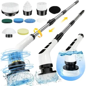 9 in 1 Replacement Plastic Brush Heads and Extension Handle for Cordless Electric Bathroom Cleaning Brush