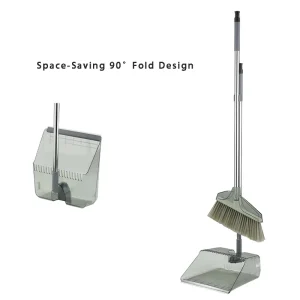 90 Degree Foldable Upright Standing Broom and Dustpan Set with Comb Teeth No Bending Needed for Home Office Floor Cleaning