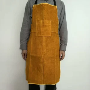90CM Length Heat Resistant Cowhide Leather Welding Level B Yellow Protective Apron Safety