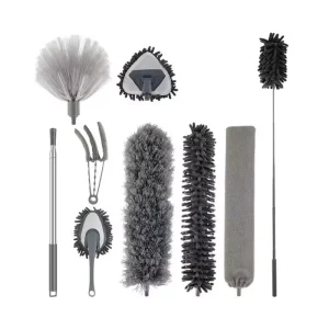 9Pcs Microfiber Feather Duster Brush Washable Household Cleaning Tools Set Extendable Telescoping Pole Bendable Chenille Dusters