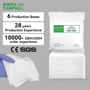 9x9inch Square 180gsm Disposable Laser Cut Microfiber Cleaning Cloth for Cleanroom Critical Area Cleaning CAMCLEAN CCW 1801