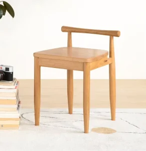 A1133 Solid Oak Wood Makeup Stool Chair Handmade Minimalist Design for Bedroom Application