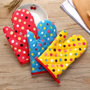 A2506 Creative Dot Kitchen Oven Mitts Thickened Heat Resistant Cotton Grill Insulation Gloves Multi functional Daily Use