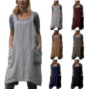 AA Japan Style Cotton Linen Aprons Solid Color Cross Bandage X Shape Back Kitchen Cooking Apron