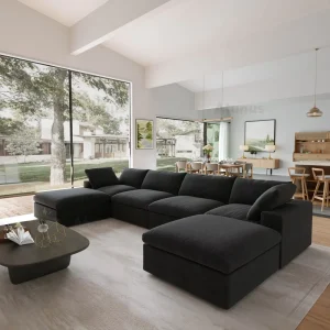 ATUNUS Wabi Sabi Living Room Furniture Nordic Black Modular Sectional Couch Sofa Sets