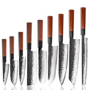 AUS10 Japanese Kitchen Knife Set with Santoku and Nakiri Knives, Mkuruti Wood Handles