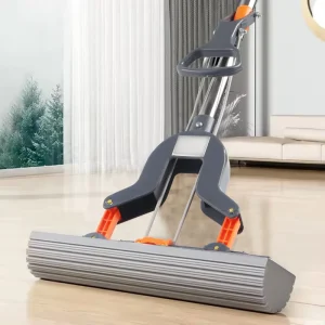 Absorbent PVA Sponge Flat Mop Folded in Half Squeeze Water Telescopic Mop with Long Steel Handle Self Wringer Lightweight