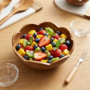 Acacia Wood Fruit and Serving Bowl, Medium, Scalloped Design