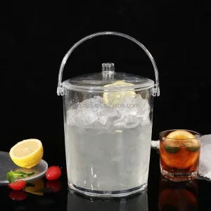 Acrylic Double Wall Ice Bucket with Lid and Tongs for Champagne or Chilled Drink
