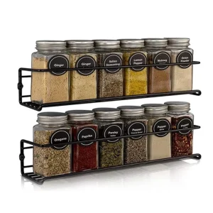 Adhesive Black Seasoning Spice Jar Organizer Pantry Door Wall Mount Spice Rack
