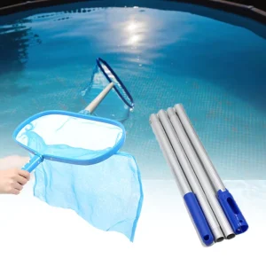 Adjustable Aluminum Pole Telescopic Leaf Net Skimmer Rake Medium Fine Mesh Blue Cleaning Tool for Swimming Pools Hot Tubs Spas