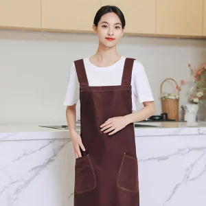 Adjustable Cross Back Kitchen Apron with 2 Large Pockets Waterproof & Oil Resistant Cooking Apron for Women Men Chef Waiter
