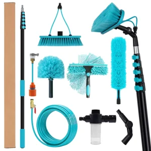 Adjustable Length 6 section 9m Water Brush Kit with Hose & Connectors Rust proof Alloy Ideal for Car Wash