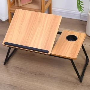 Adjustable MDF Folding Laptop Bed Tray with Tilting Surface and Cup Holder